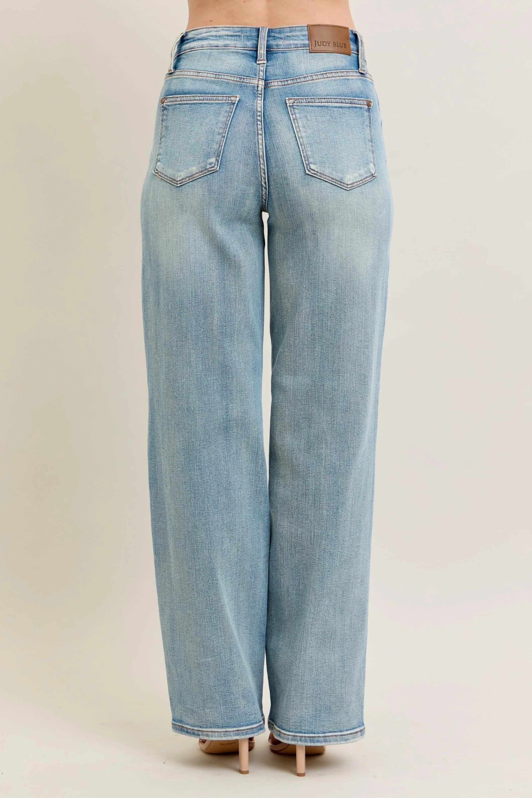 High Waisted Destroy & Knee Patch Straight Jeans With Plus Size Judy Blue