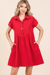 Twill Short Sleeve Collared Mini Dress Mittoshop