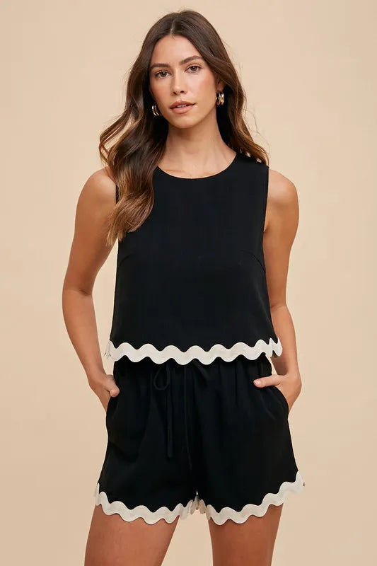 Ric Rac Trim Detailed Top & Shorts Set Annie Wear
