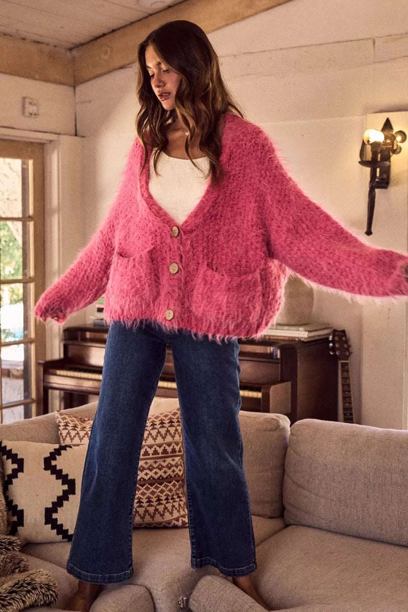 Soft Touch Hairy Loose Fit Cozy Sweater Cardigan So Me