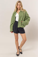 Tweed Plaid Button Up Collared Neck Jacket HYFVE   