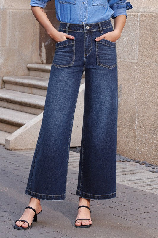 Denim High Waist Patch Pocket Straight Leg Jeans JUNIPER BLVD