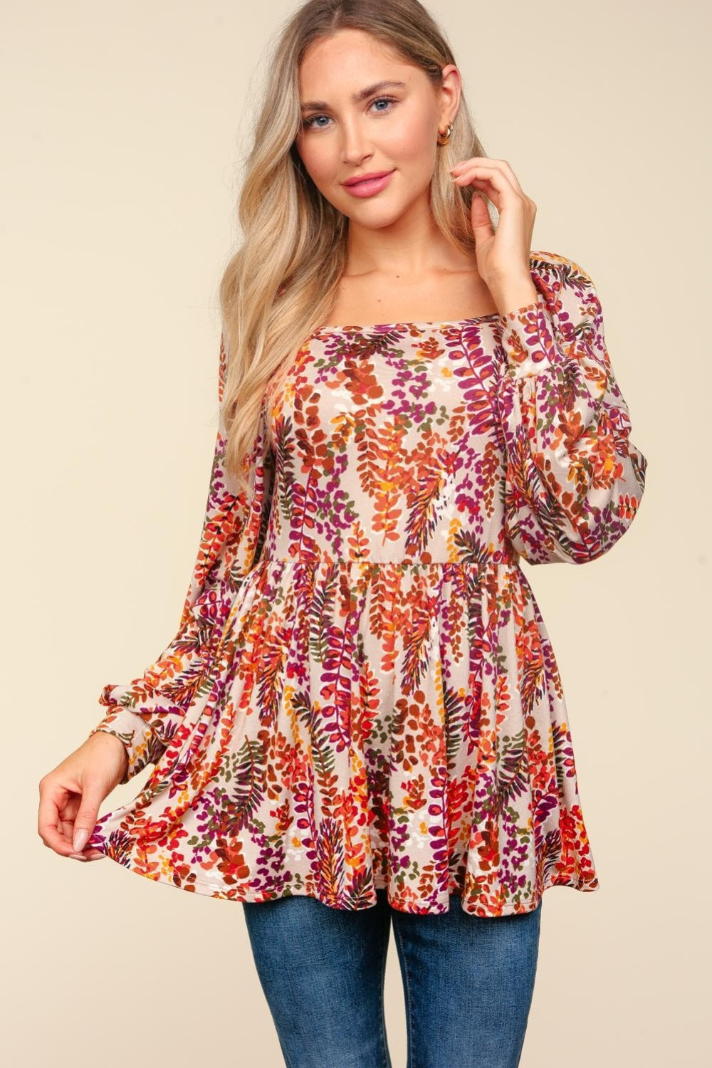 Peplum Floral Square Neck Blouse Haptics   