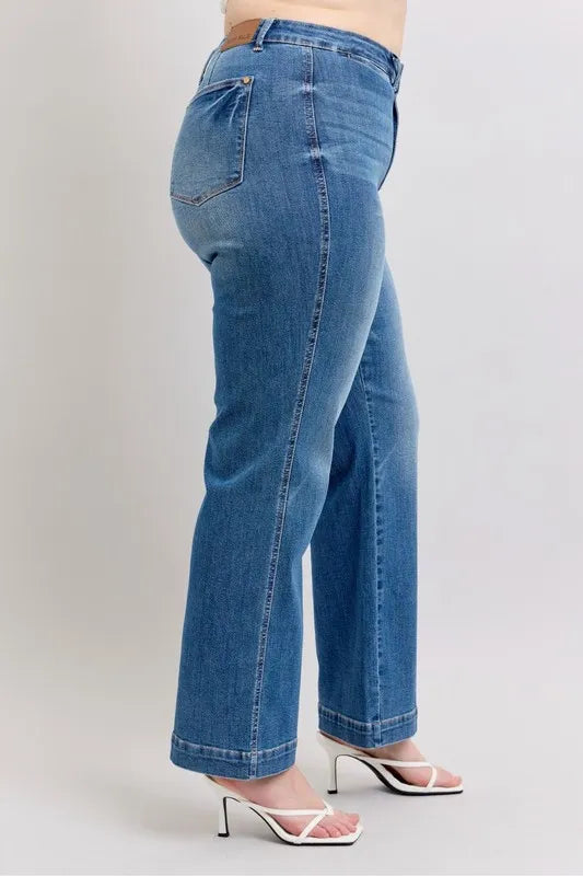 High Waist Contrast Thread Straight Jeans With Plus Size Judy Blue