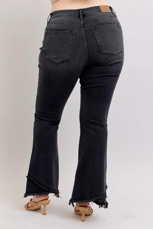 High Waist Flare W/ Mock Fray Tulip Hem Plus Size Judy Blue