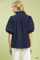 Textured Smocked Yoke Split-Neck Top Umgee