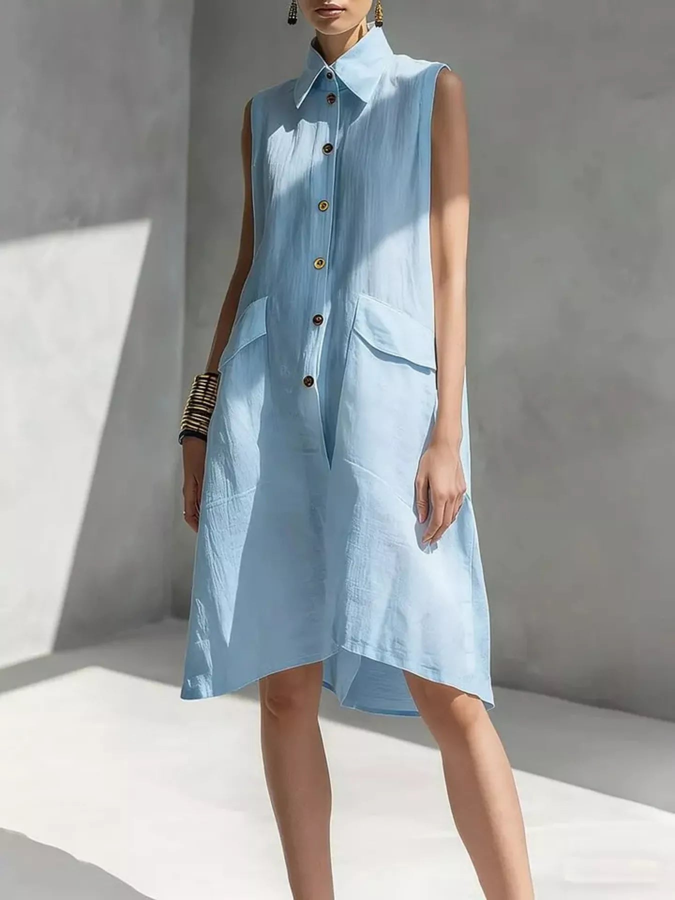 Full Size Button Front Sleeveless Dress Plus Size Simmer & Fay Sky Blue S