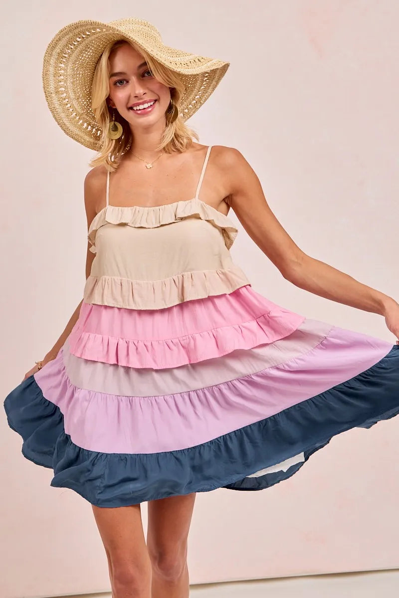 Color Blocked Tiered Dress BiBi