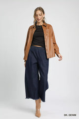 Washed Fringe Hem Wide Leg Jeans Umgee