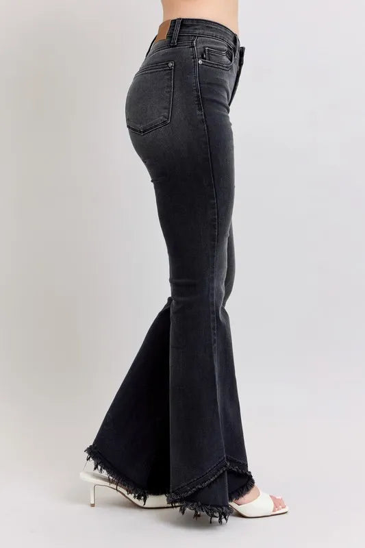 High Waist Flare W/ Mock Fray Tulip Hem Plus Size Judy Blue