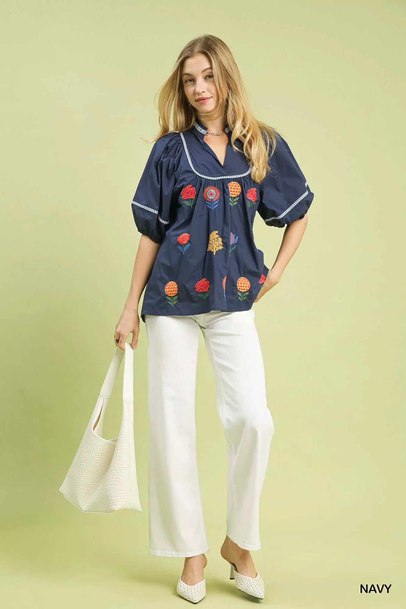 Embroidered Floral Puff Sleeve Top Umgee