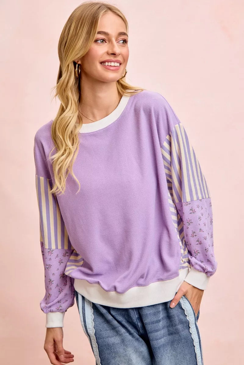 Mix and Match Sweatshirt with Floral Sleeve Striped BiBi