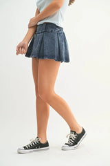 Mineral Wash Pleated Mini Skort Mono B