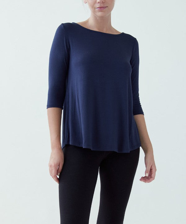 Bamboo Boatneck Elbow Sleeve Top Fabina SLATE NAVY S 