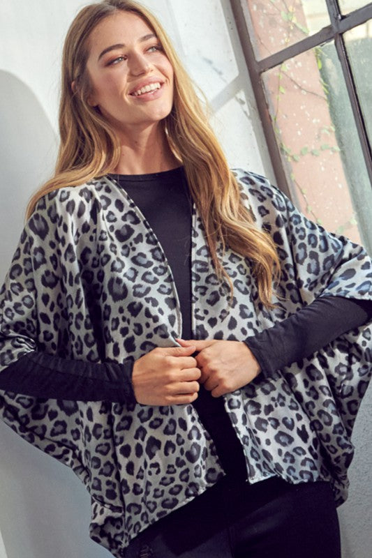 Cheetah Print Dropped Kimono Cardigan - Plus e Luna Black 1X 