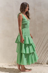 Sleeveless Gingham Print Tiered Midi Dress Jade By Jane