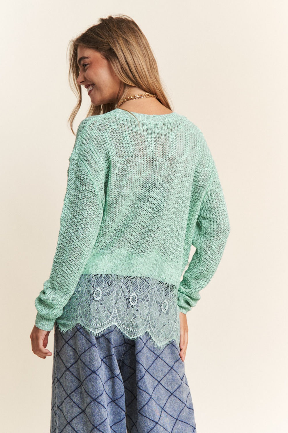 Lace Detail Long Sleeve Knit Top J.NNA   