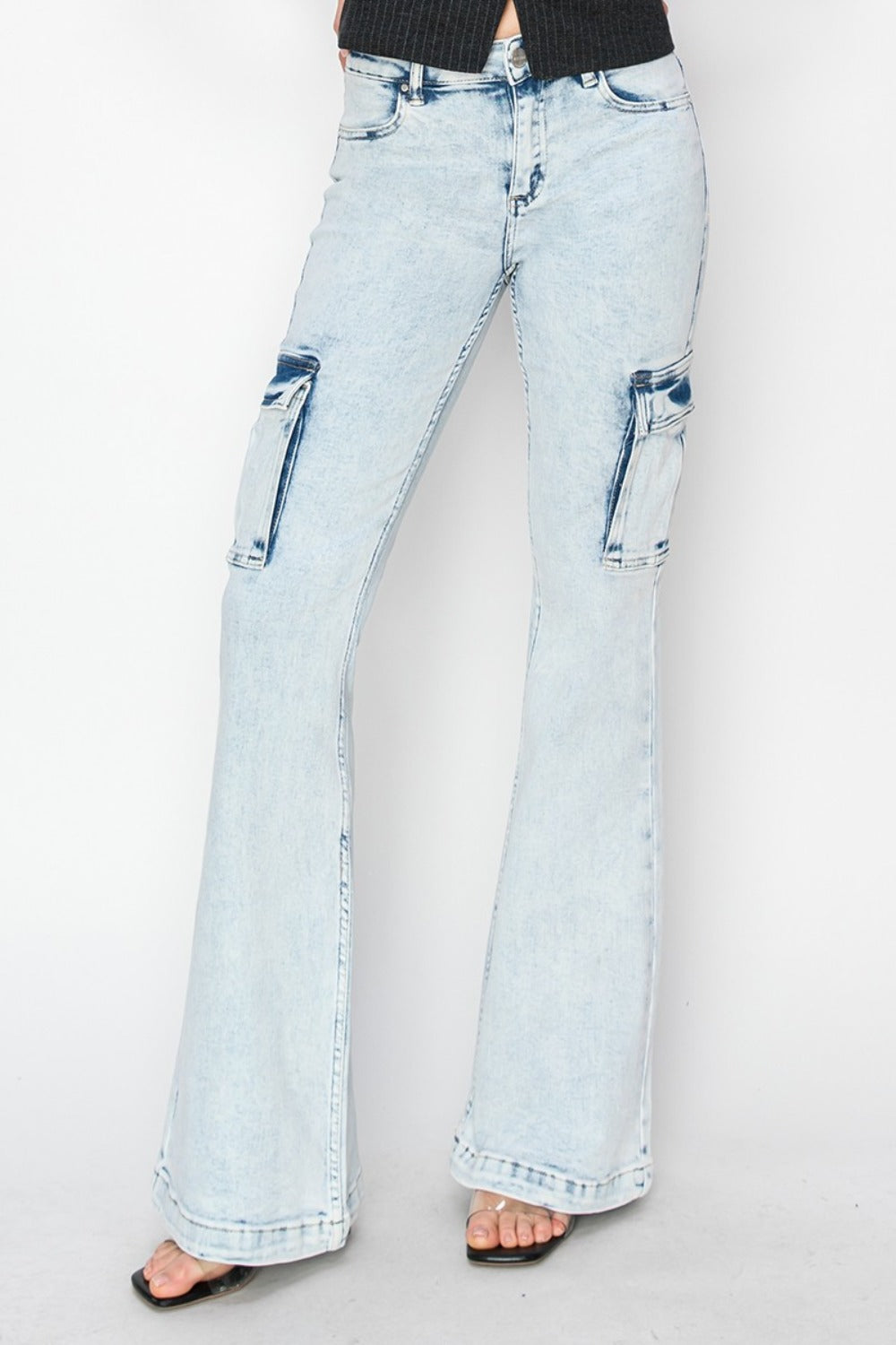 High Rise Cargo Flare Jeans Risen Acid Light 0(24) 