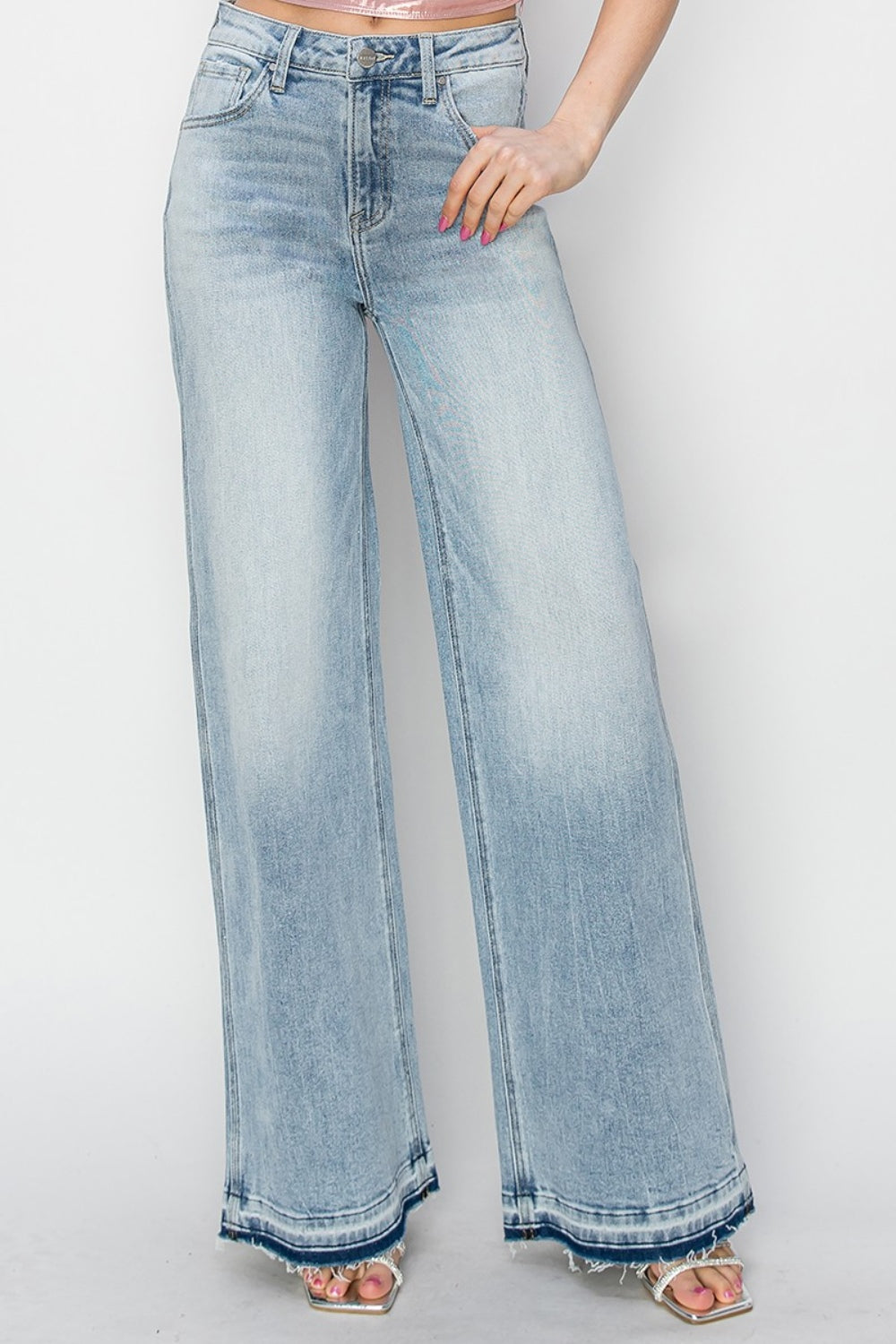 Raw Hem High Rise Wide Leg Jeans Risen Light 0(24) 