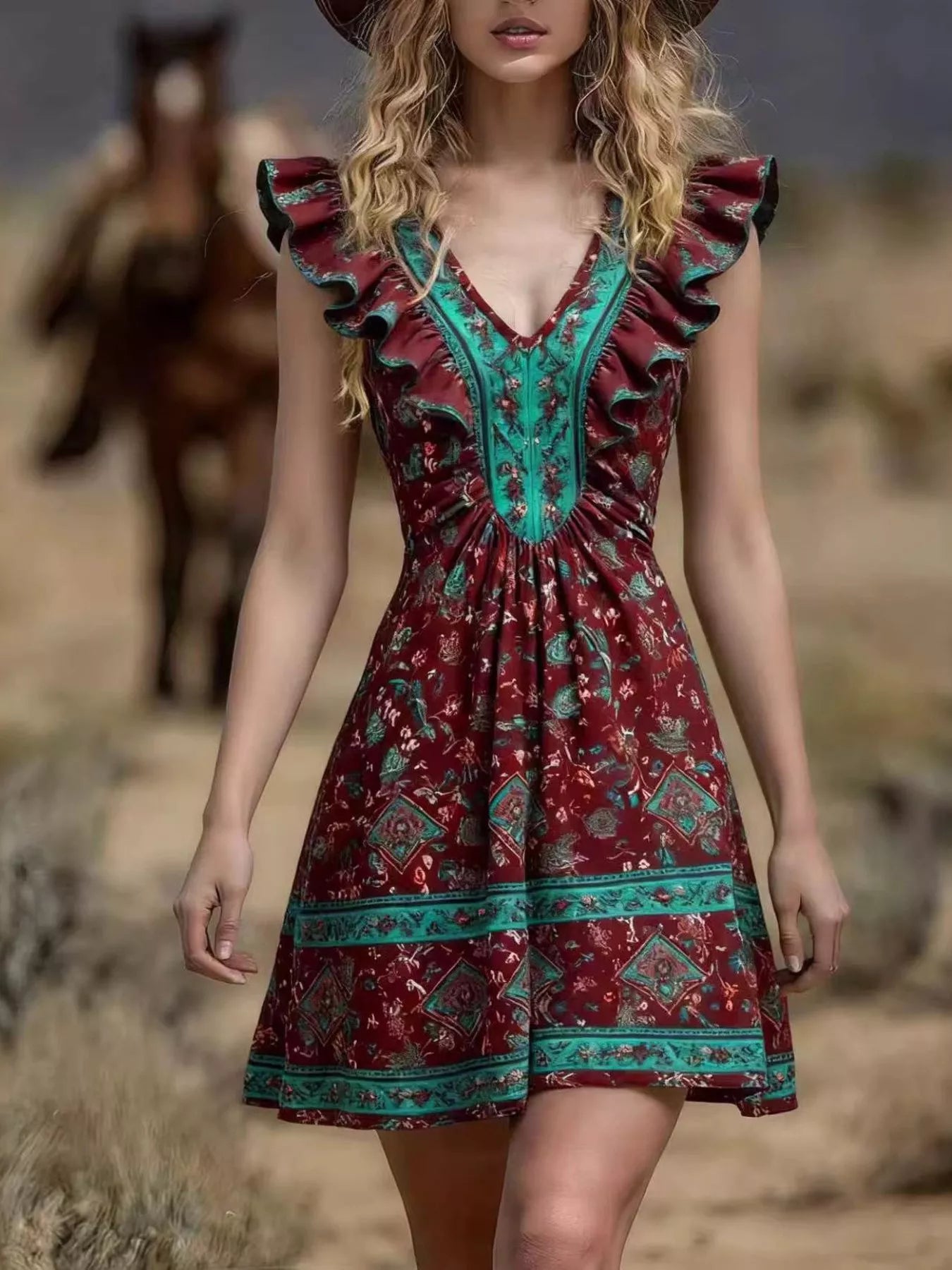 Ruffled V-Neck Mini Dress Simmer & Fay