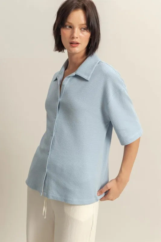 Collared Neck Button Down Waffle Shirt HYFVE