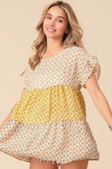 Floral Printed Woven Color Block and Tiered Top BiBi