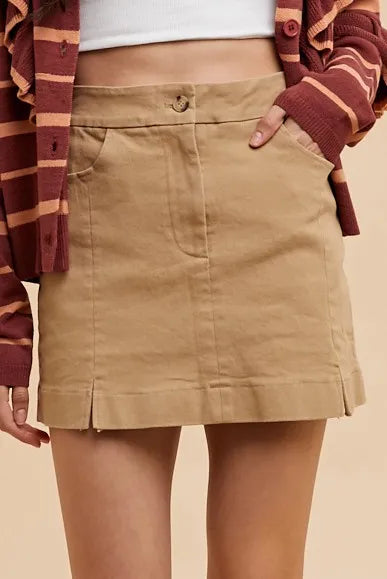 Comfort Stretch Cotton Slit Detailed Mini Skirt Annie Wear KHAKI S