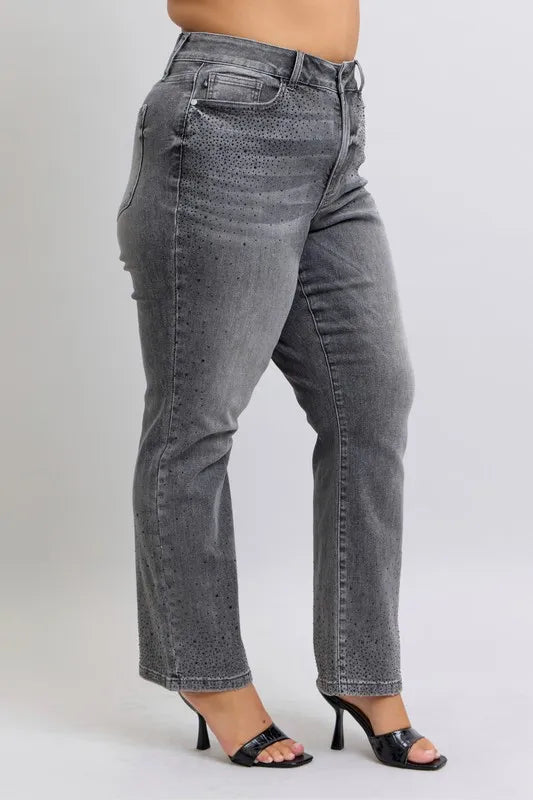 High Waist Rhinestone Straight Jeans Judy Blue