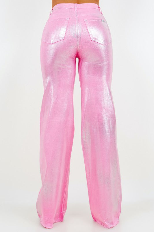 Pink Metallic Wide Leg Jean GJG Denim   