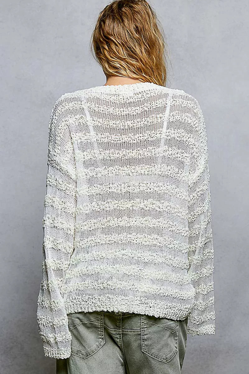 Stripe Pattern V-Neck Long Sleeve Knit Top POL