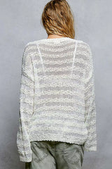 Stripe Pattern V-Neck Long Sleeve Knit Top POL