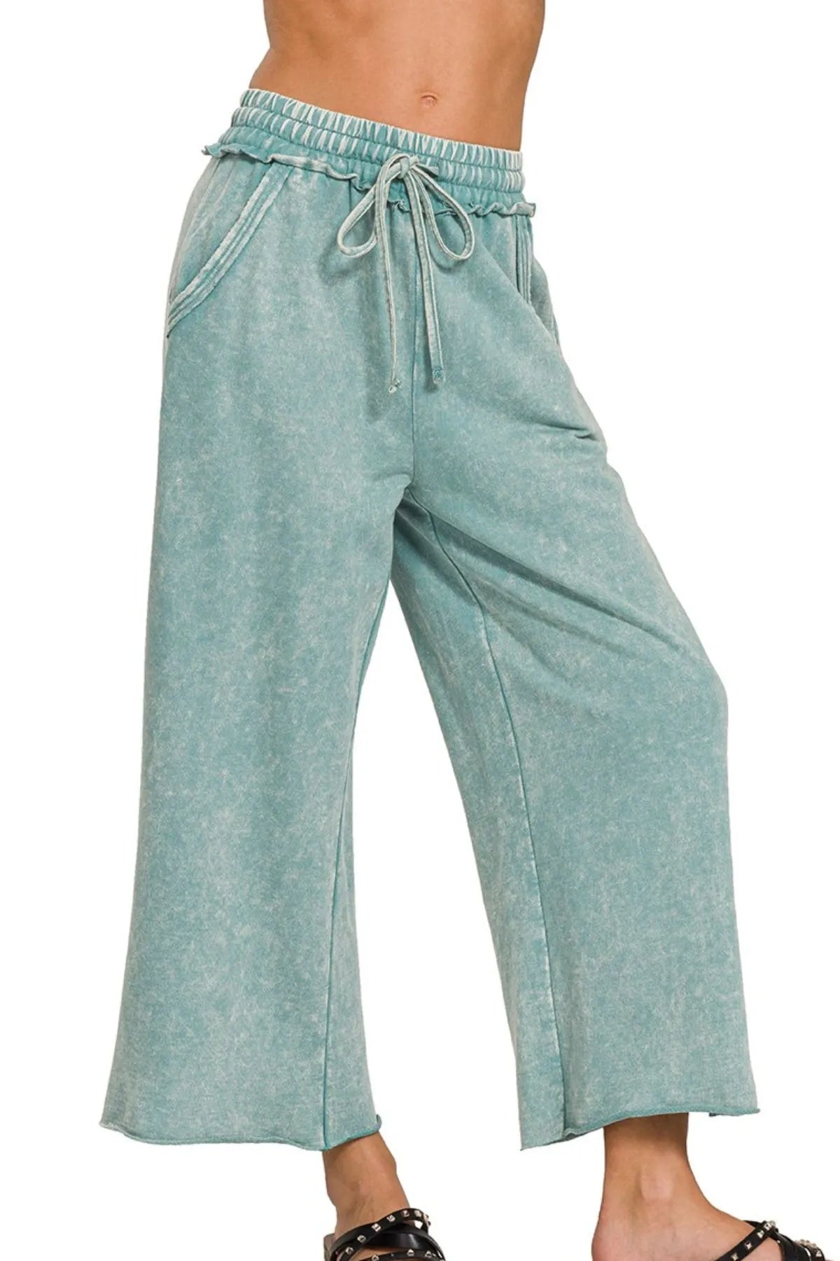 Washed French Terry Palazzo With Pockets ZENANA