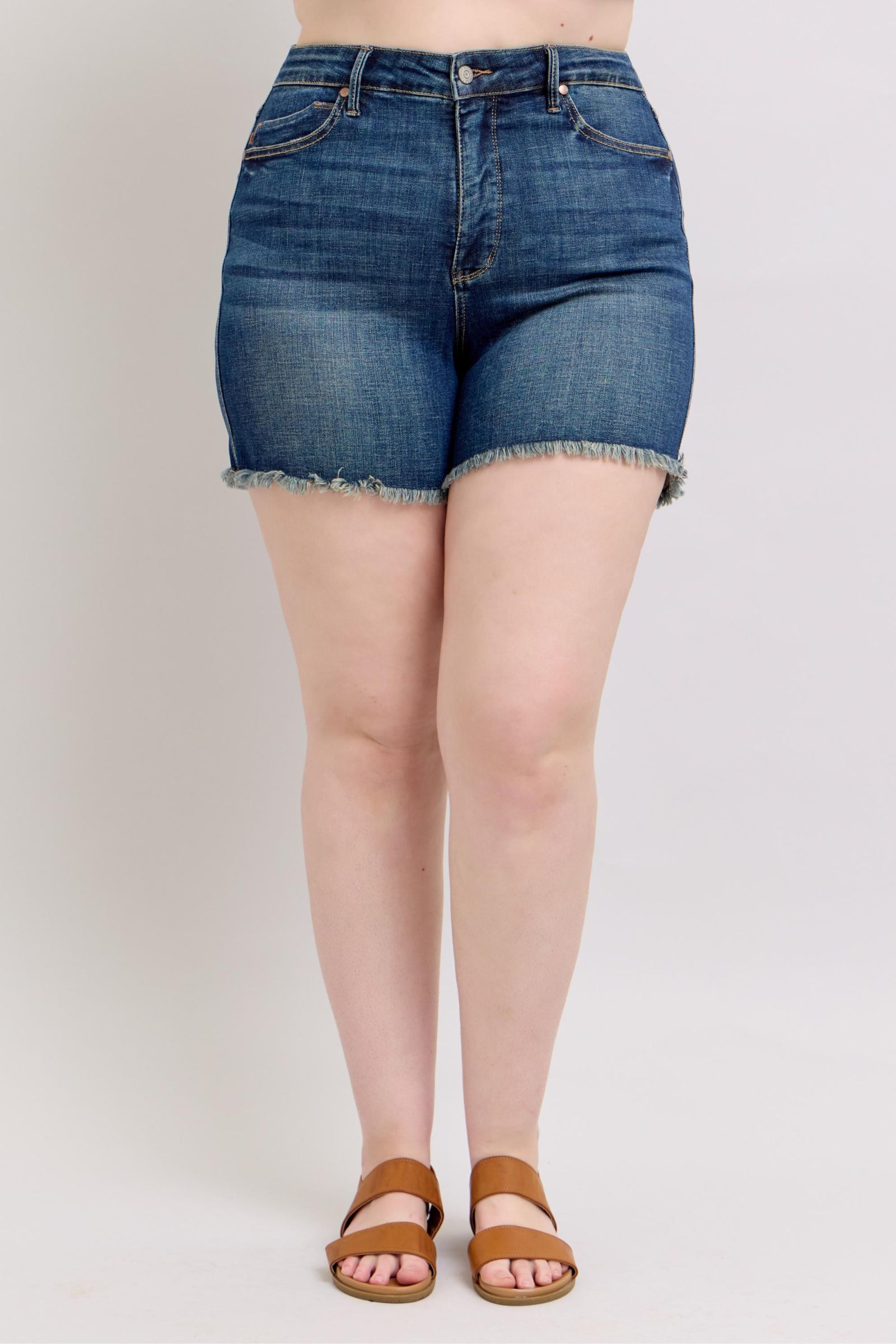 Tummy Control Fray Hem & Shield Back Pockets Denim Shorts Judy Blue