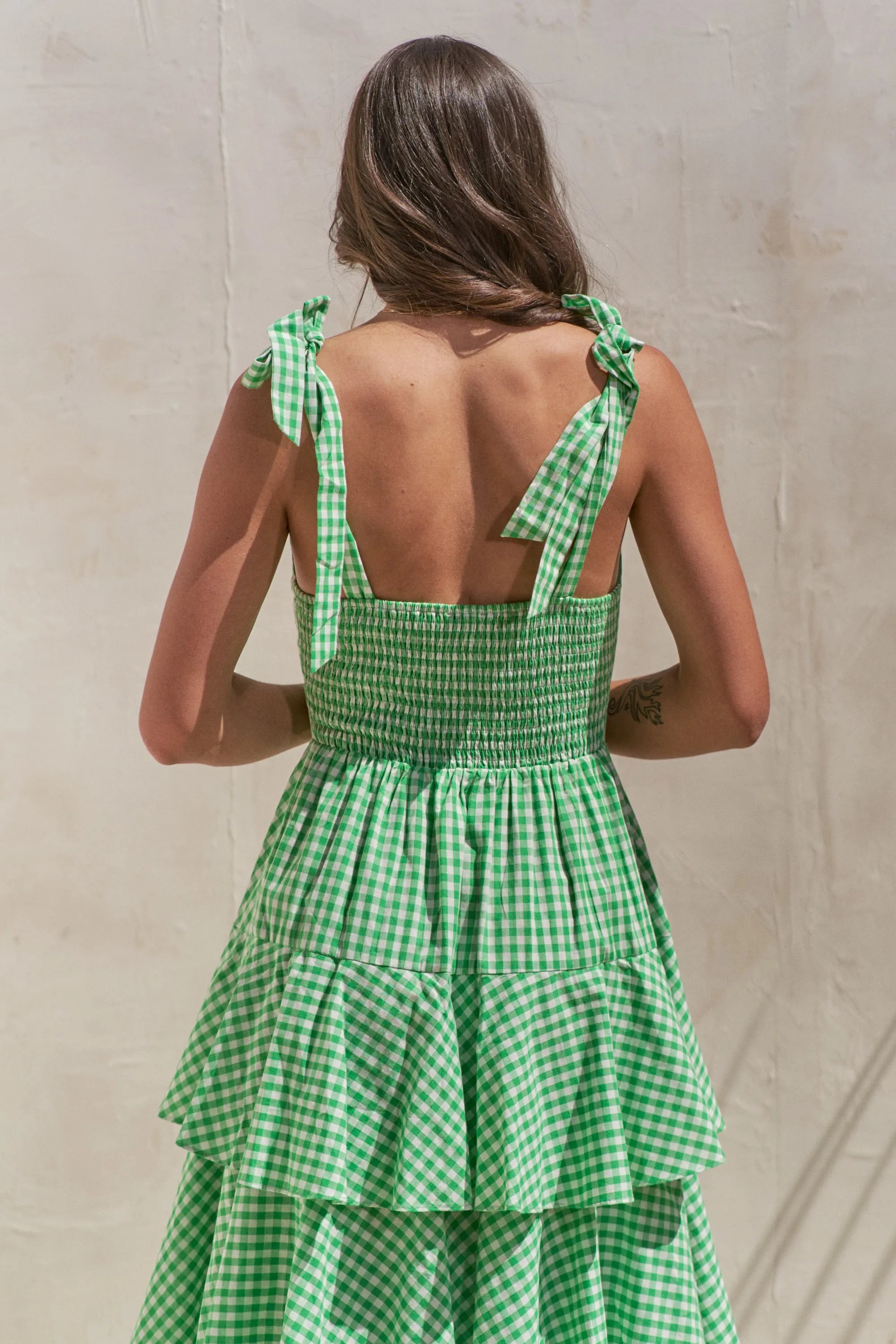 Sleeveless Gingham Print Tiered Midi Dress Jade By Jane