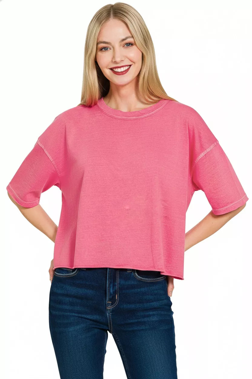 Pigment Dye & Enzyme Washed Oversized Crop Box Tee ZENANA