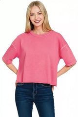 Pigment Dye & Enzyme Washed Oversized Crop Box Tee ZENANA