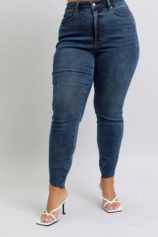 High Waist Tummy Control Step Hem Skinny Jeans Plus Size Judy Blue