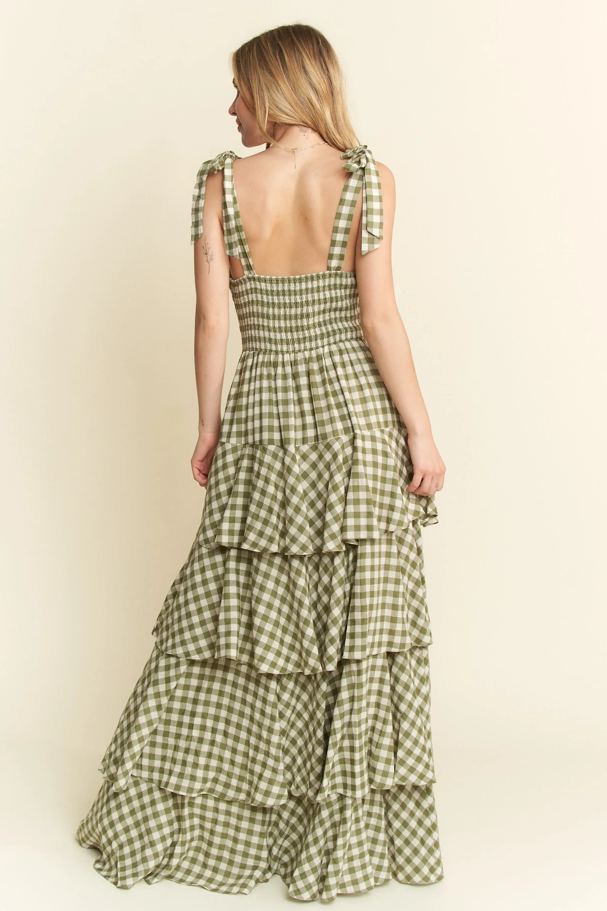Gingham Tiered Maxi Dress Jade By Jane