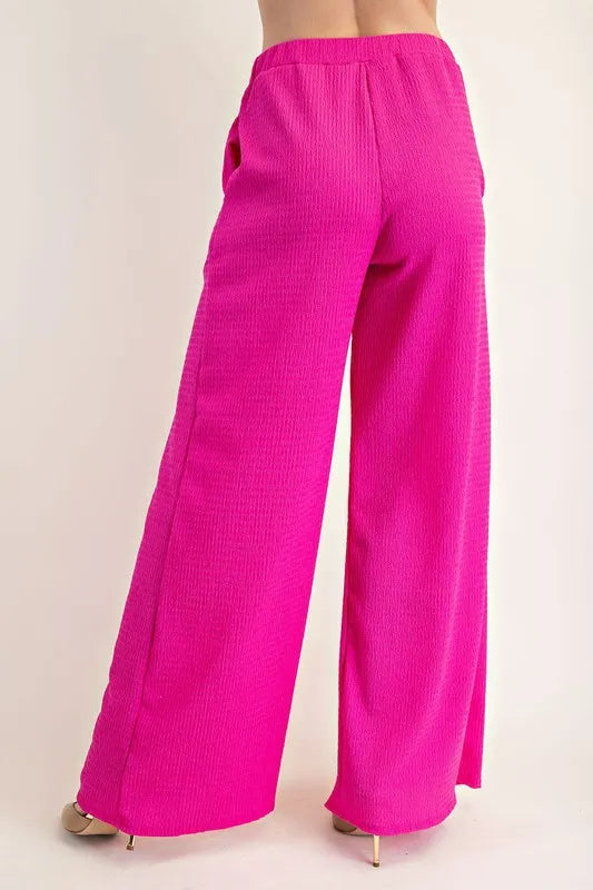 Textured Wide-Leg Pants with Pockets Celeste