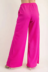 Textured Wide-Leg Pants with Pockets Celeste