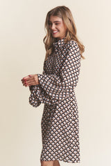 Geometric Balloon Long Sleeve Midi Dress J.NNA   