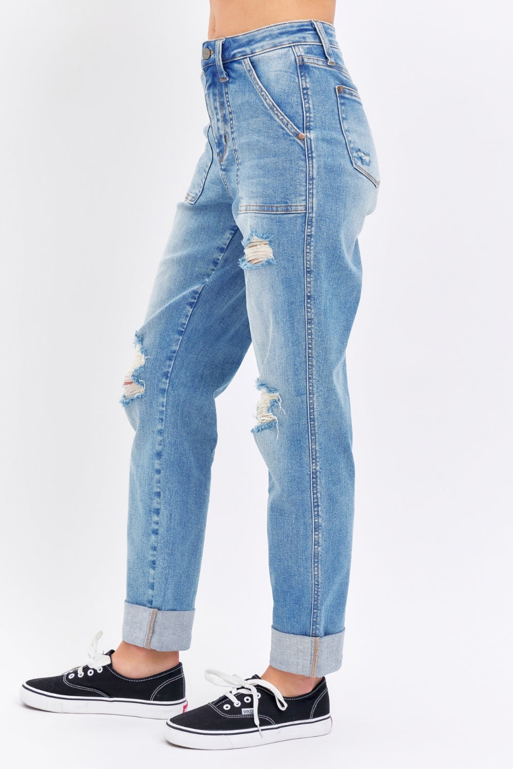 Distressed Straight Jeans with Patch Pockets Judy Blue   