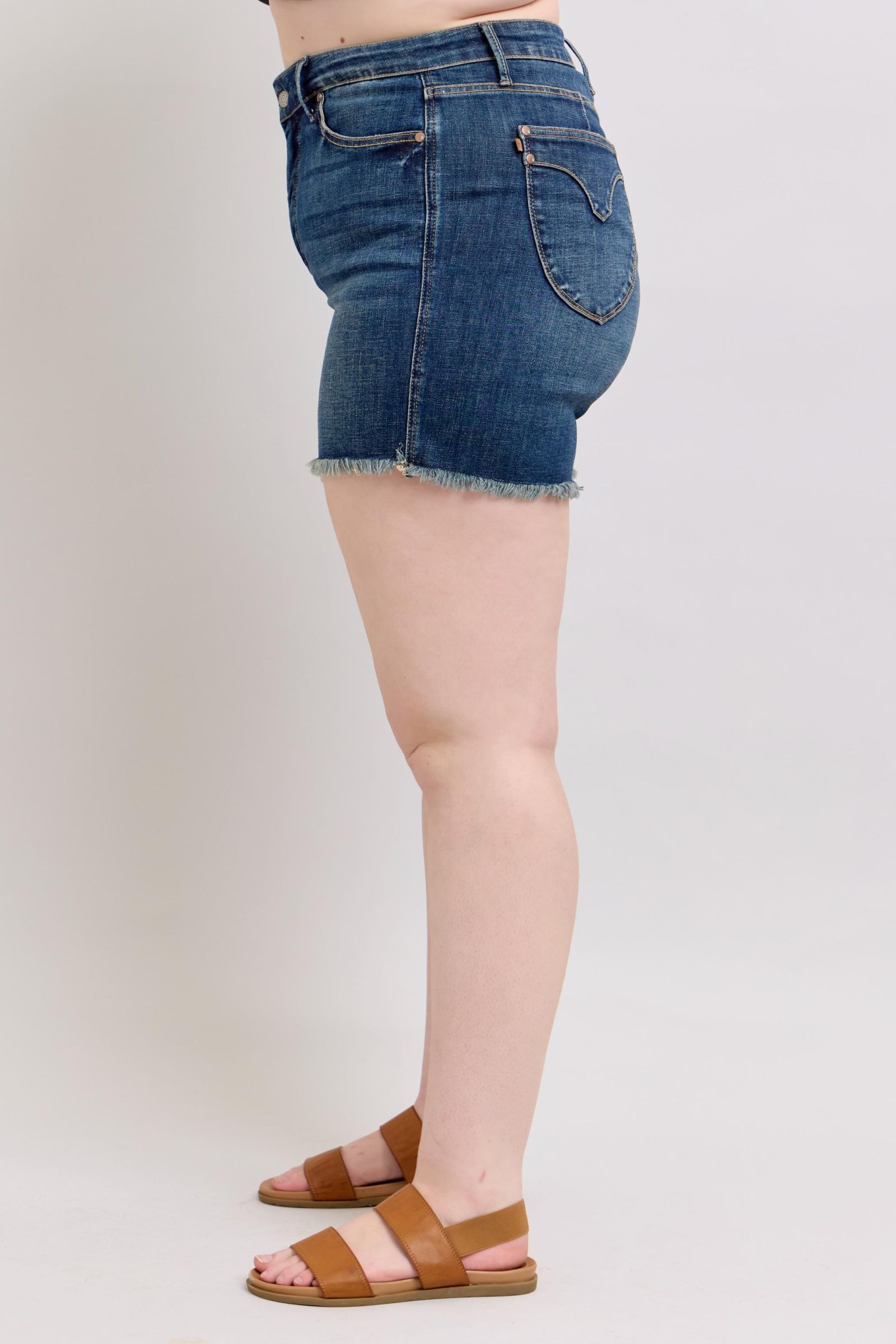 Tummy Control Fray Hem & Shield Back Pockets Denim Shorts Judy Blue