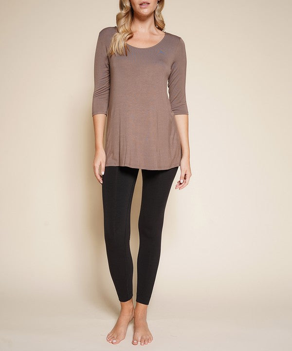 Bamboo Elbow Flared Tunic Top Fabina mocha S 