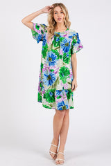 Floral Ruffled Short Sleeve Dress Ces Femme