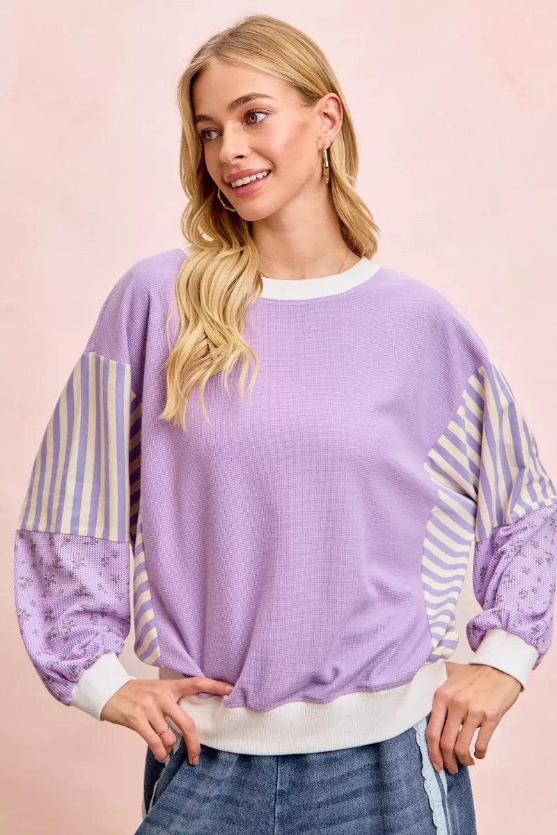 Mix and Match Sweatshirt with Floral Sleeve Striped BiBi