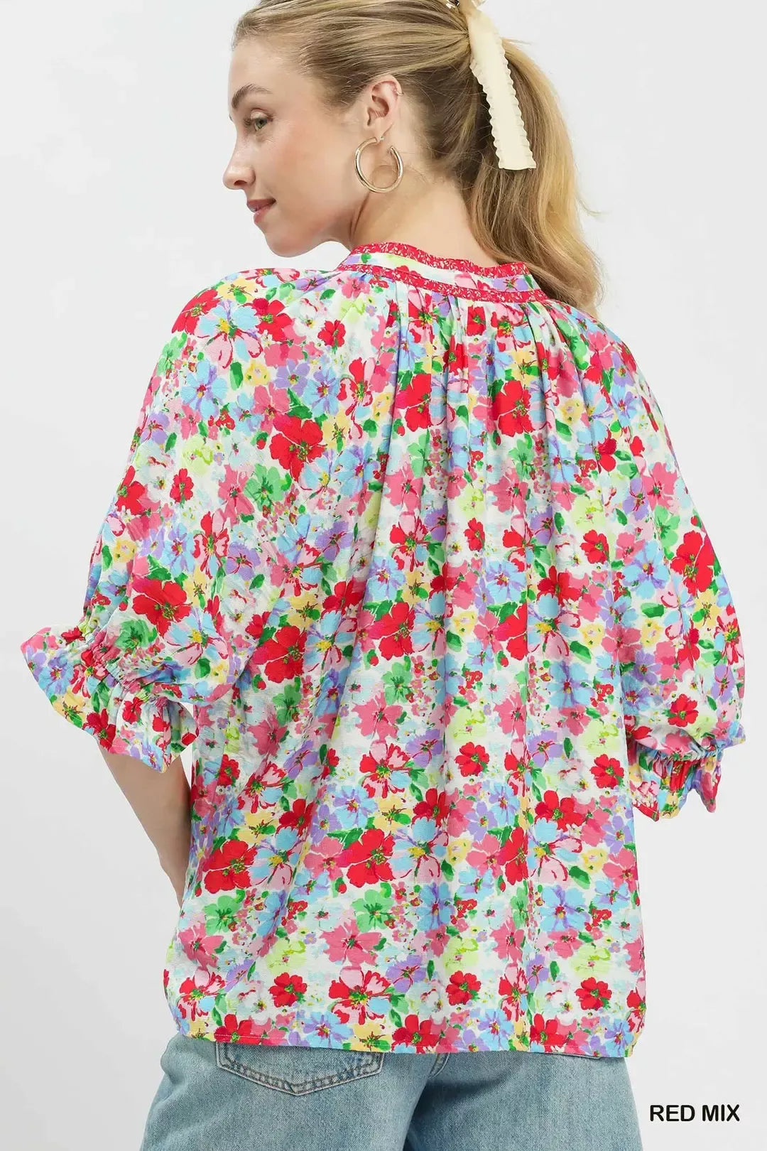 Mix Floral Print Ruffle Top Umgee
