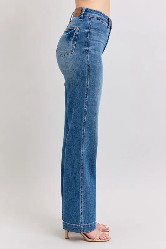 High Waist Contrast Thread Straight Jeans With Plus Size Judy Blue