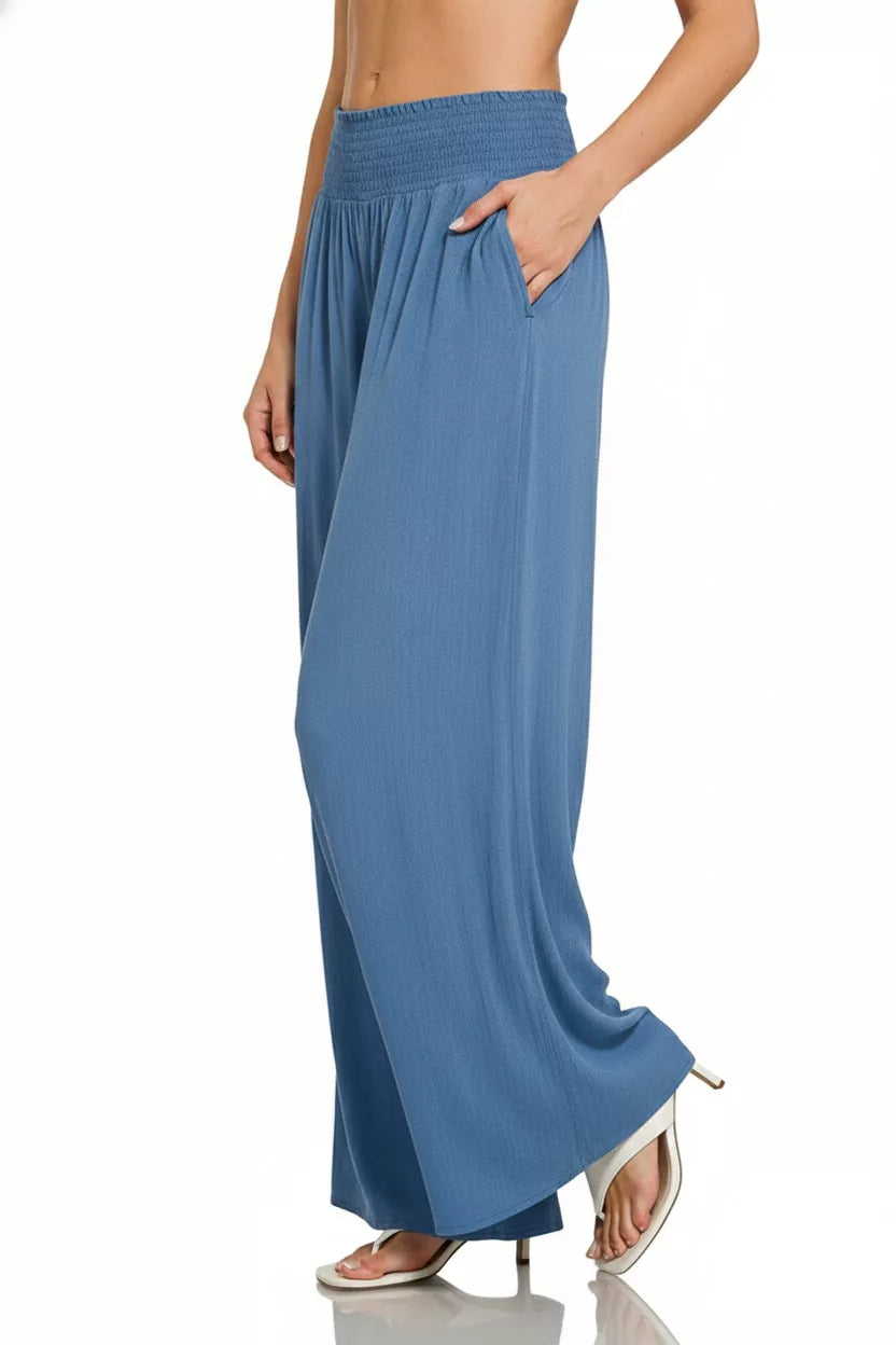 Smocked Waistband Wide Leg Lounge Pants ZENANA