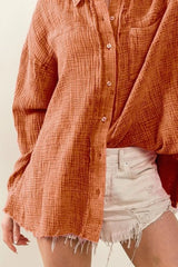 Raw Edge Detailed Mineral Washed Loose Fit Shirt BiBi